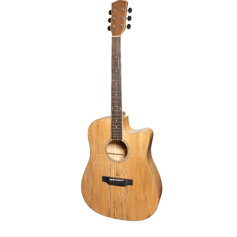 Martinez '31 Series' Spalted Maple Acoustic-Electric Dreadnought Cutaway Guitar (Natural Gloss) - GIG Guitars