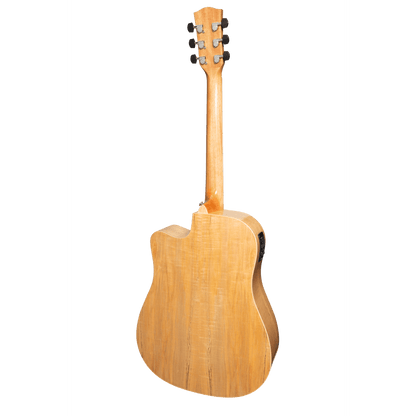 Martinez '31 Series' Spalted Maple Acoustic-Electric Dreadnought Cutaway Guitar (Natural Gloss) - GIG Guitars