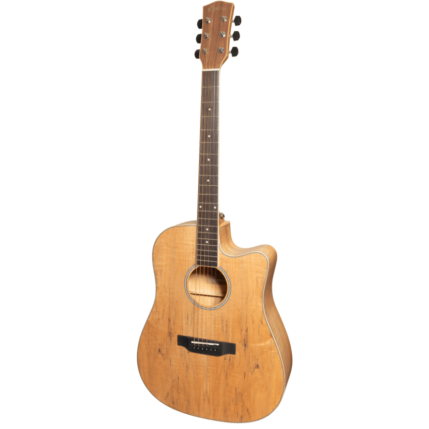 Martinez '31 Series' Spalted Maple Acoustic-Electric Dreadnought Cutaway Guitar (Natural Satin) - GIG Guitars