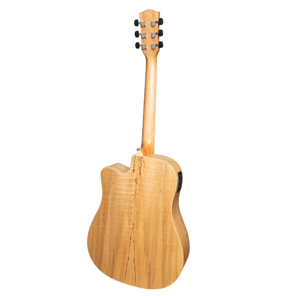 Martinez '31 Series' Spalted Maple Acoustic-Electric Dreadnought Cutaway Guitar (Natural Satin) - GIG Guitars