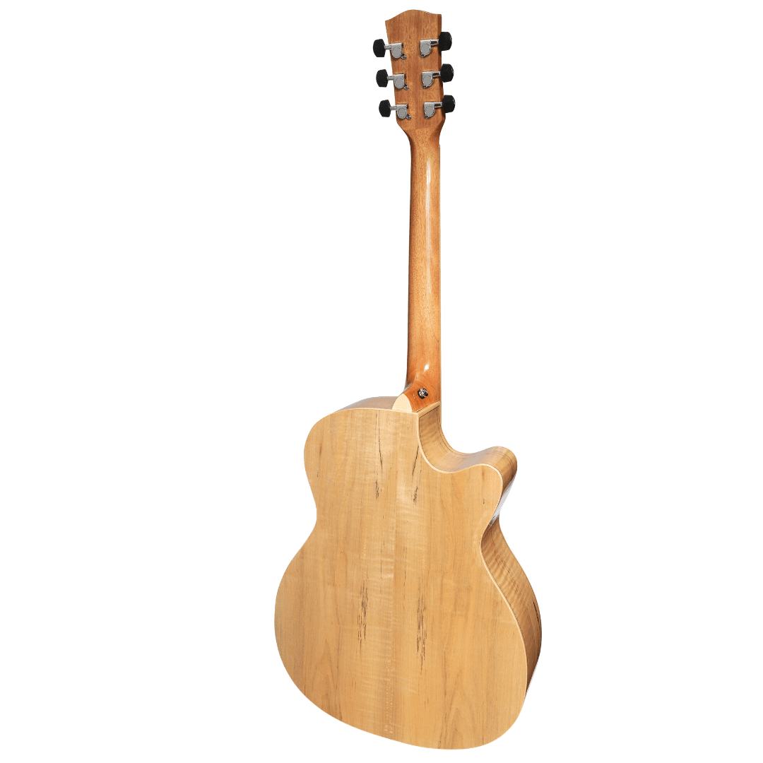 Martinez '31 Series' Spalted Maple Small Body Left Handed Acoustic-Electric Cutaway Guitar (Natural Gloss) - GIG Guitars