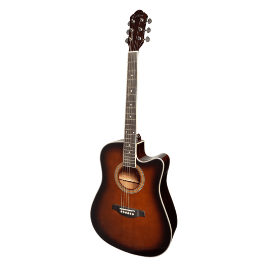 Martinez '41 Series' Dreadnought Acoustic Guitar. Cut-away Gloss Finish (Gloss Brown Burst) - GIG Guitars