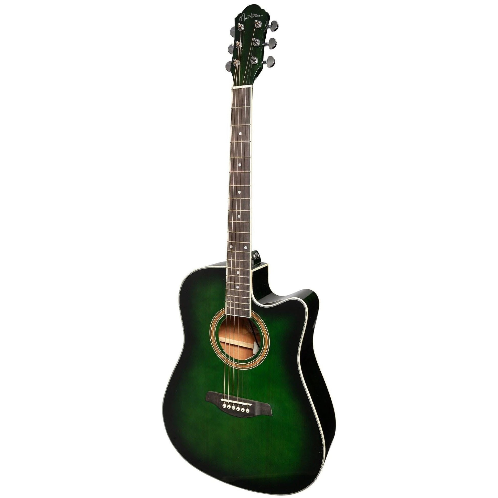 Martinez '41 Series' Dreadnought Acoustic Guitar. Cut-away Gloss Finish (Gloss Green Burst) - GIG Guitars