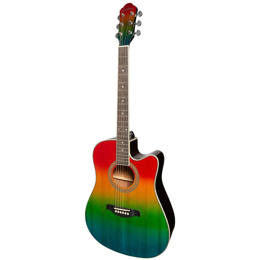 Martinez '41 Series' Dreadnought Acoustic Guitar. Cut-away Gloss Finish (Rainbow Gloss) - GIG Guitars