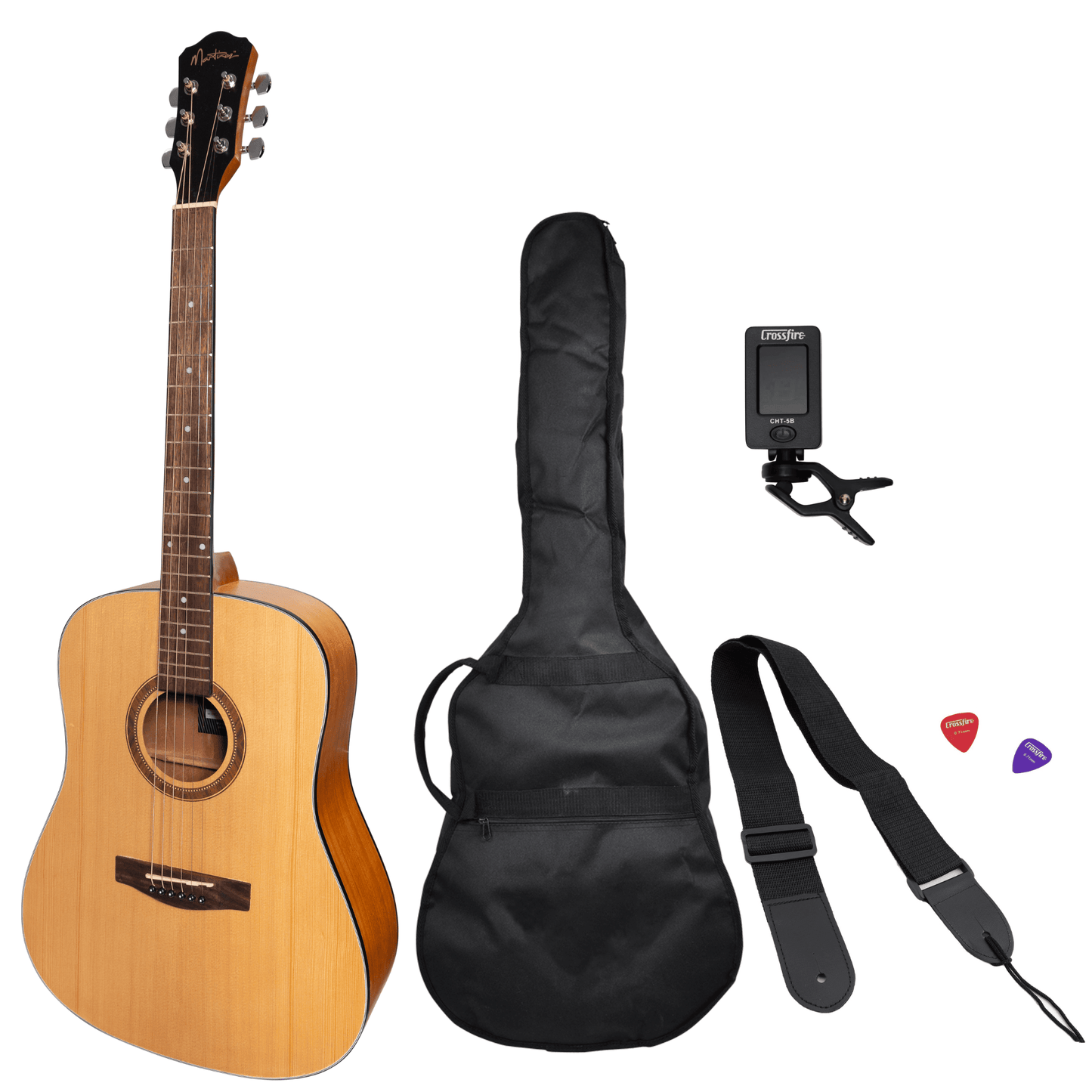 Martinez '41 Series' Dreadnought Acoustic Guitar Pack (Spruce/Mahogany) - GIG Guitars