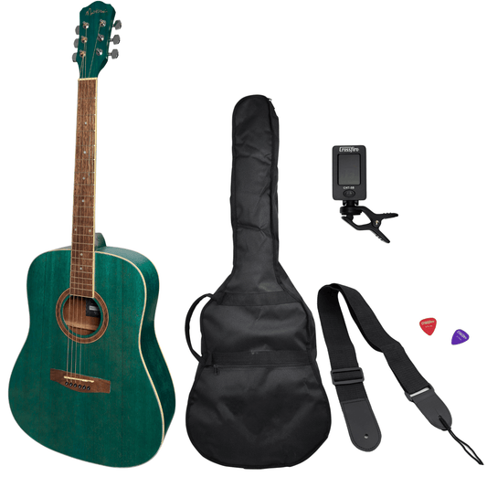 Martinez '41 Series' Dreadnought Acoustic Guitar Pack (Teal Green) - GIG Guitars