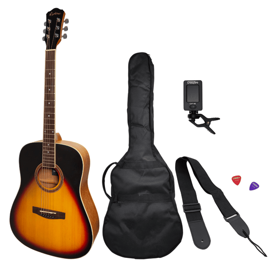 Martinez '41 Series' Dreadnought Acoustic Guitar Pack (Tobacco Sunburst) - GIG Guitars