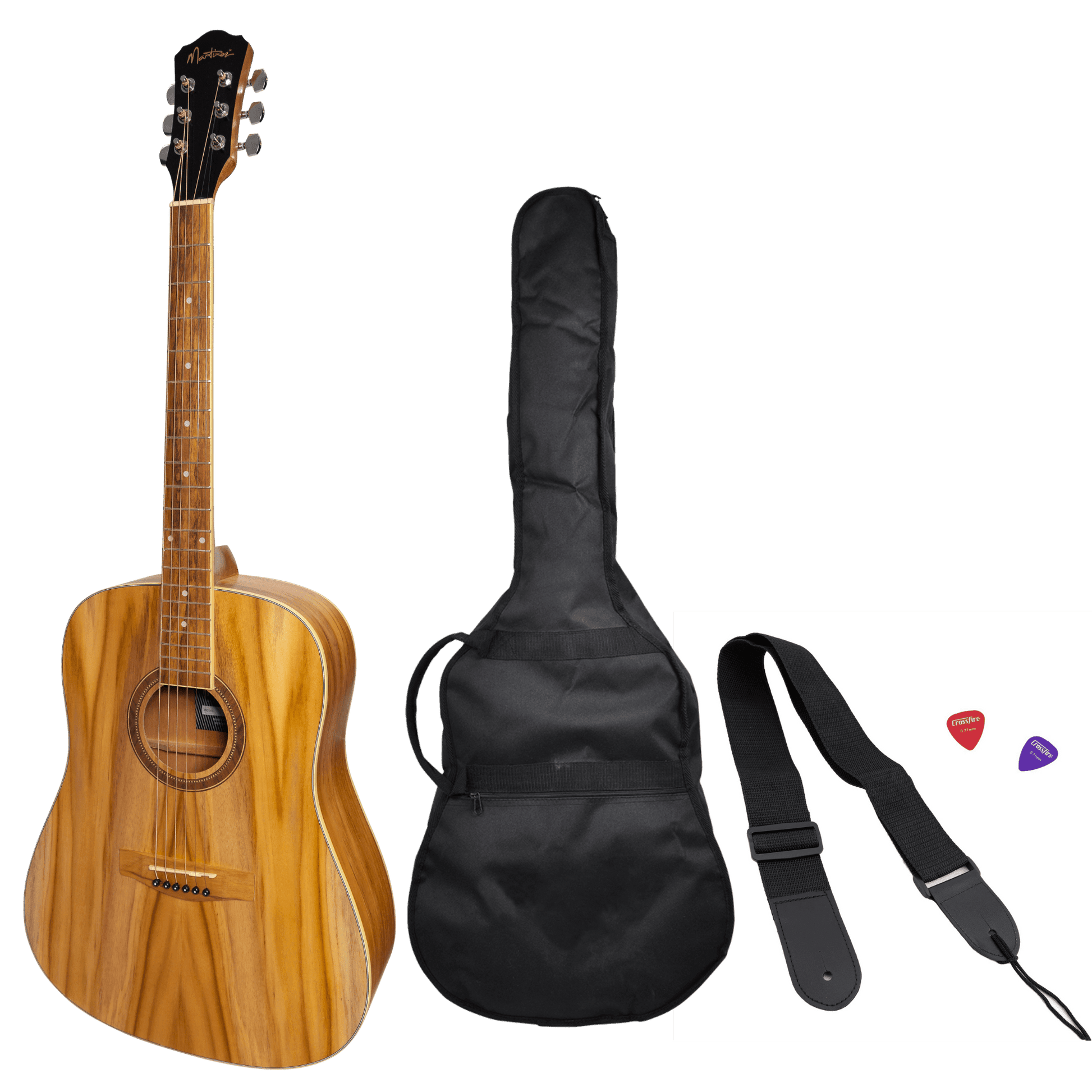 Martinez '41 Series' Dreadnought Acoustic Guitar Pack with Built-in Tuner (Jati-Teakwood) - GIG Guitars