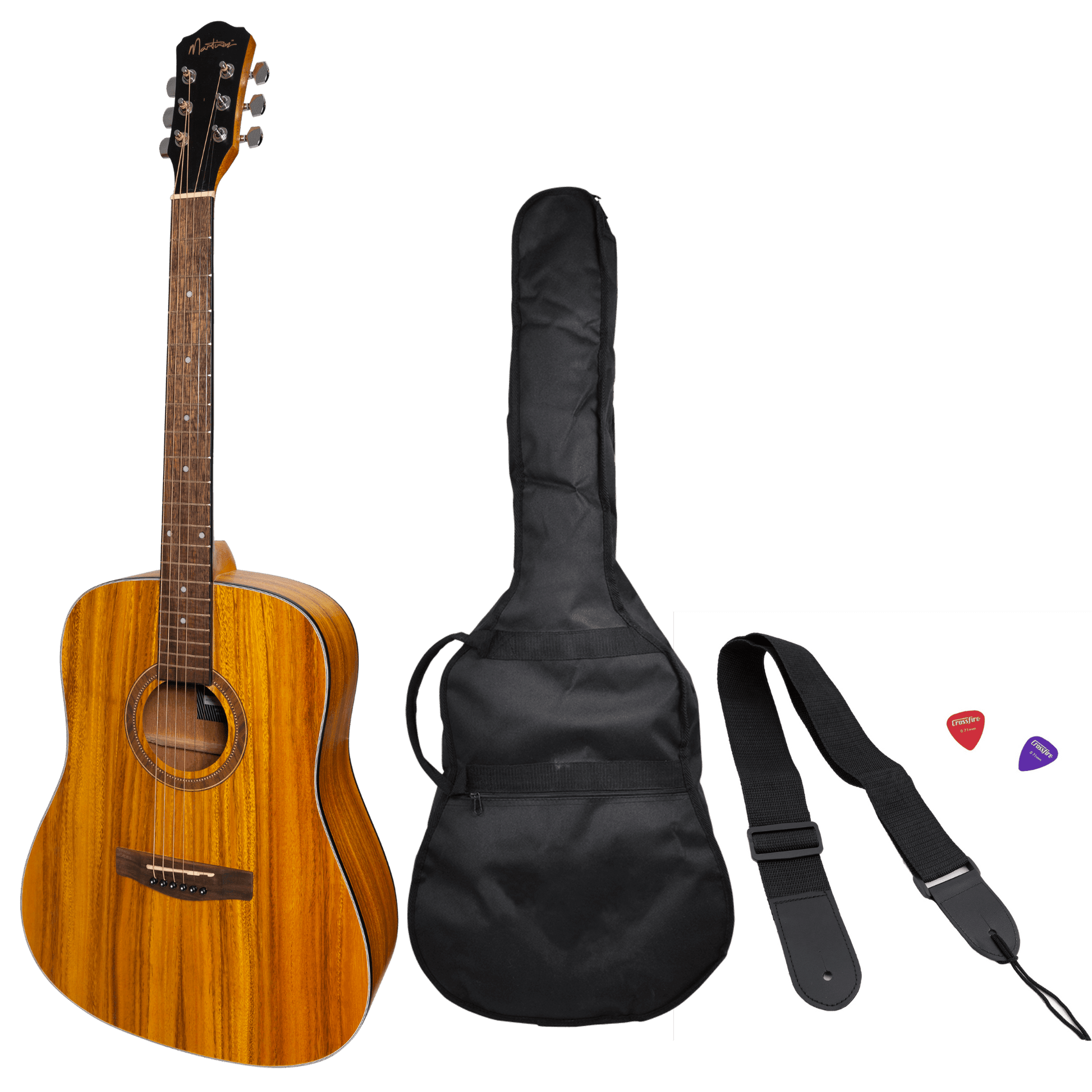 Martinez '41 Series' Dreadnought Acoustic Guitar Pack with Built-in Tuner (Koa) - GIG Guitars