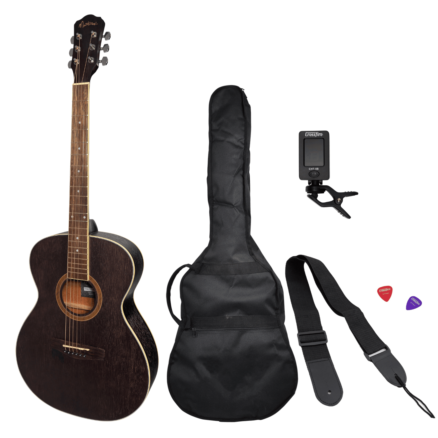 Martinez '41 Series' Folk Size Acoustic Guitar Pack (Black) - GIG Guitars