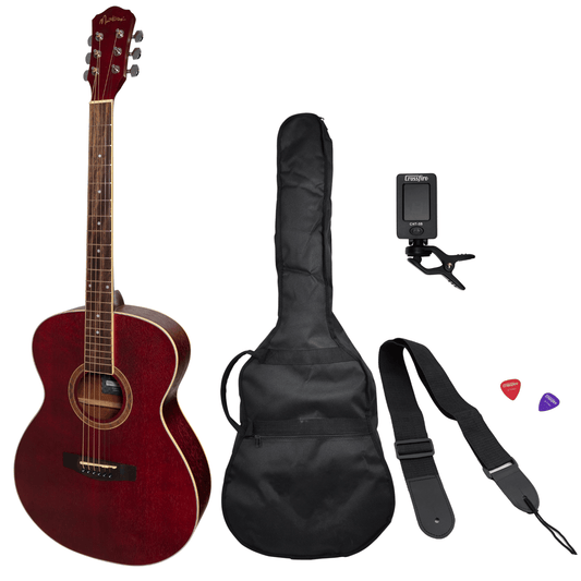 Martinez '41 Series' Folk Size Acoustic Guitar Pack (Red) - GIG Guitars