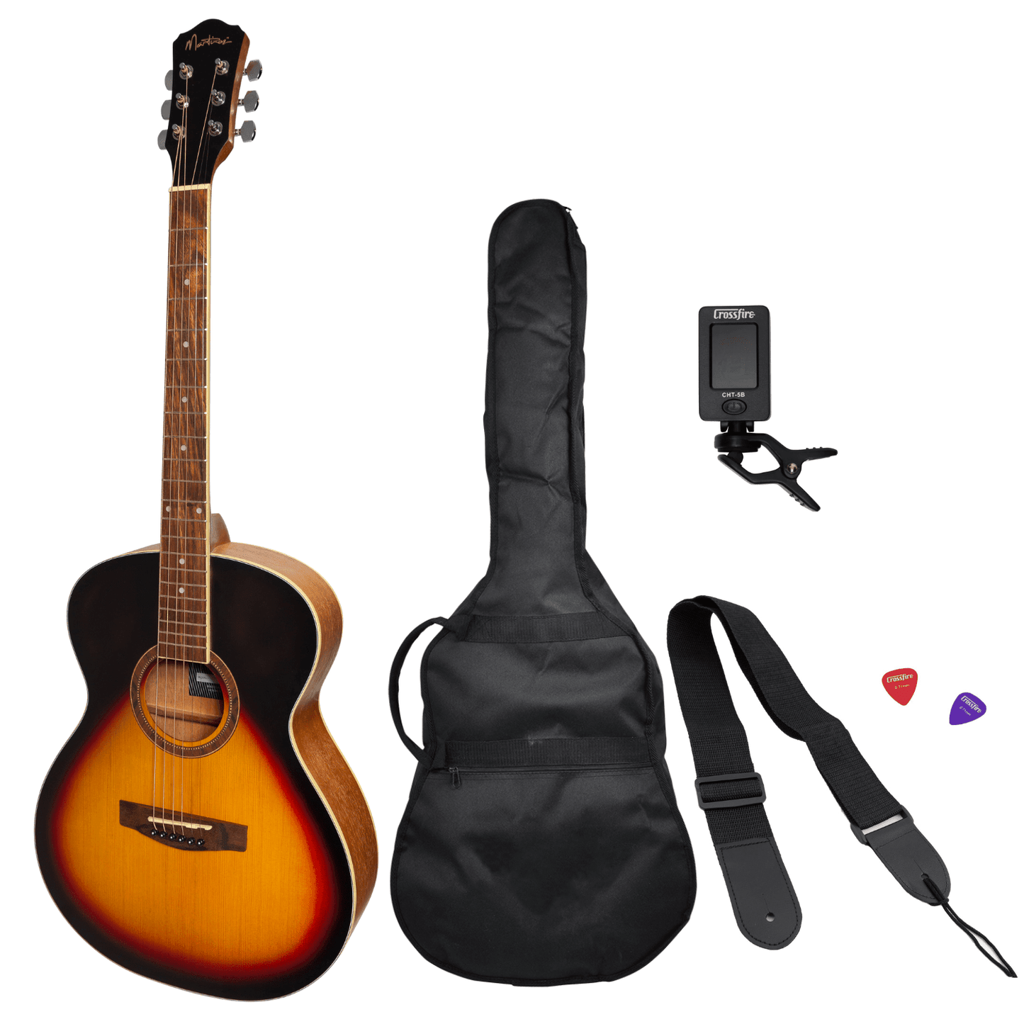 Martinez '41 Series' Folk Size Acoustic Guitar Pack (Tobacco Sunburst) - GIG Guitars