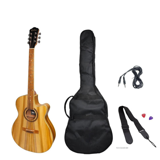 Martinez '41 Series' Folk Size Cutaway Acoustic-Electric Guitar Pack (Jati-Teakwood) - GIG Guitars