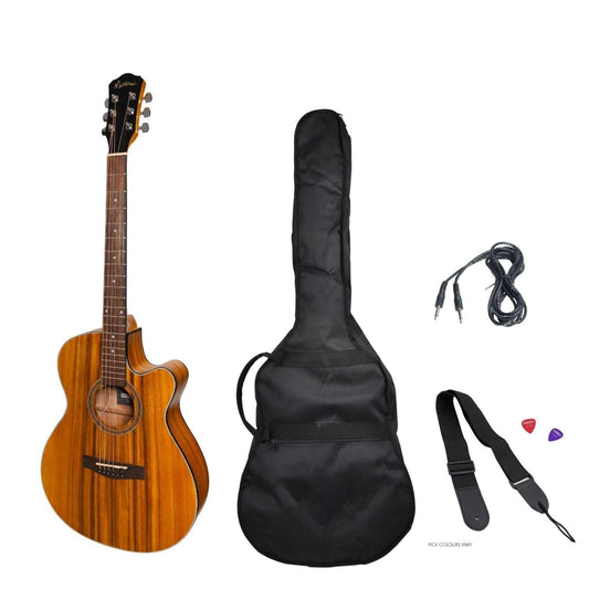 Martinez '41 Series' Folk Size Cutaway Acoustic-Electric Guitar Pack (Koa) - GIG Guitars