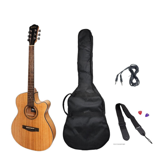 Martinez '41 Series' Folk Size Cutaway Acoustic-Electric Guitar Pack (Mindi-wood) - GIG Guitars