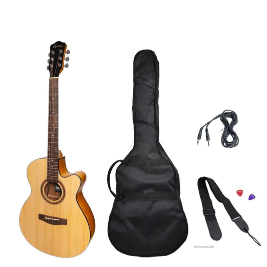 Martinez '41 Series' Folk Size Cutaway Acoustic-Electric Guitar Pack (Spruce/Koa) - GIG Guitars