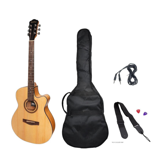 Martinez '41 Series' Folk Size Cutaway Acoustic-Electric Guitar Pack (Spruce/Mahogany) - GIG Guitars