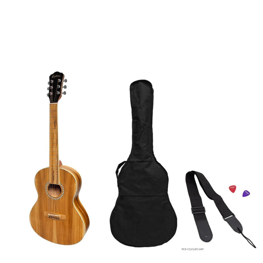 Martinez Acoustic 'Little-Mini' Folk Guitar Pack with Built-In Tuner (Jati-Teakwood) - GIG Guitars