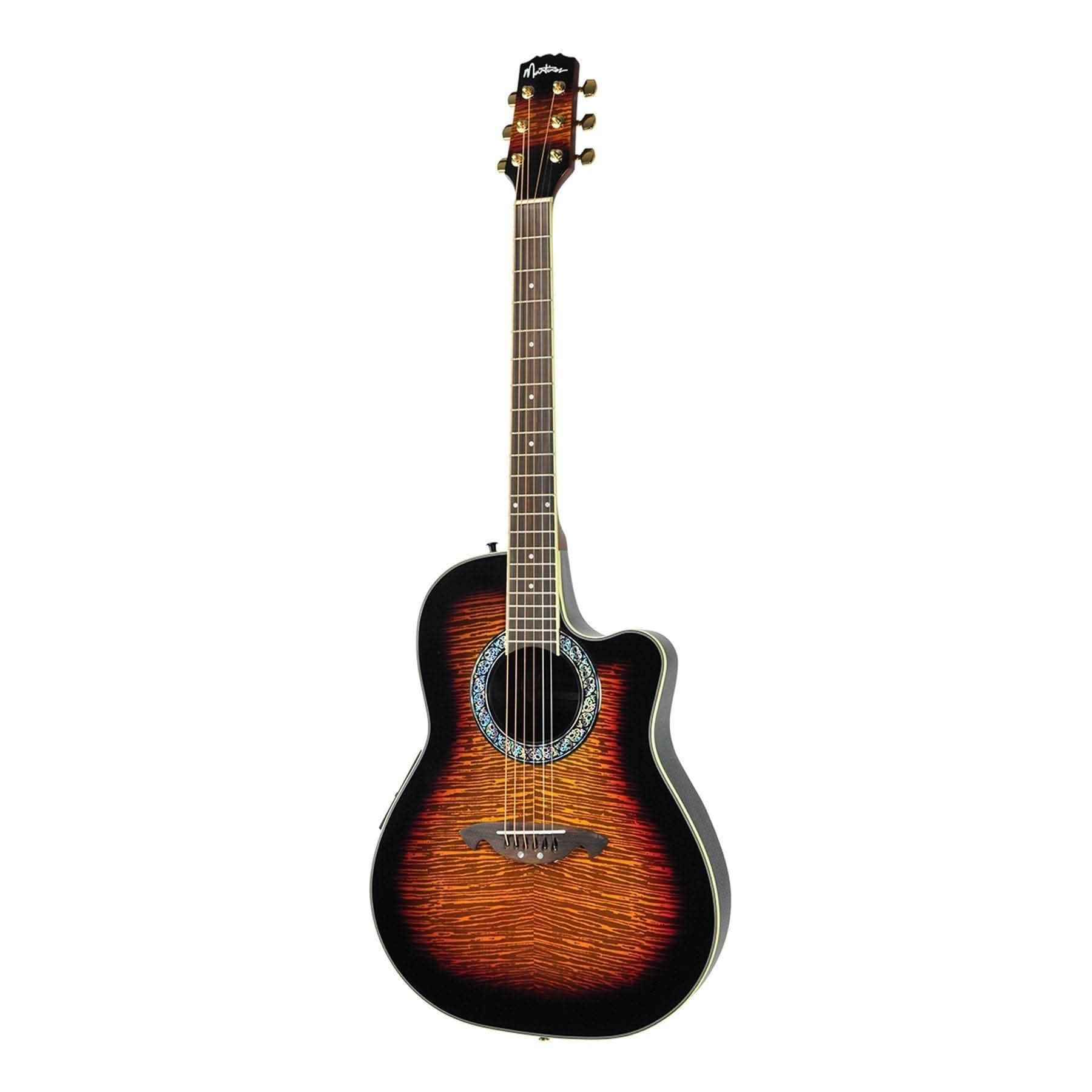 Martinez 'Flame Finish' Acoustic-Electric Roundback Cutaway Guitar (Tobacco Sunburst) - GIG Guitars