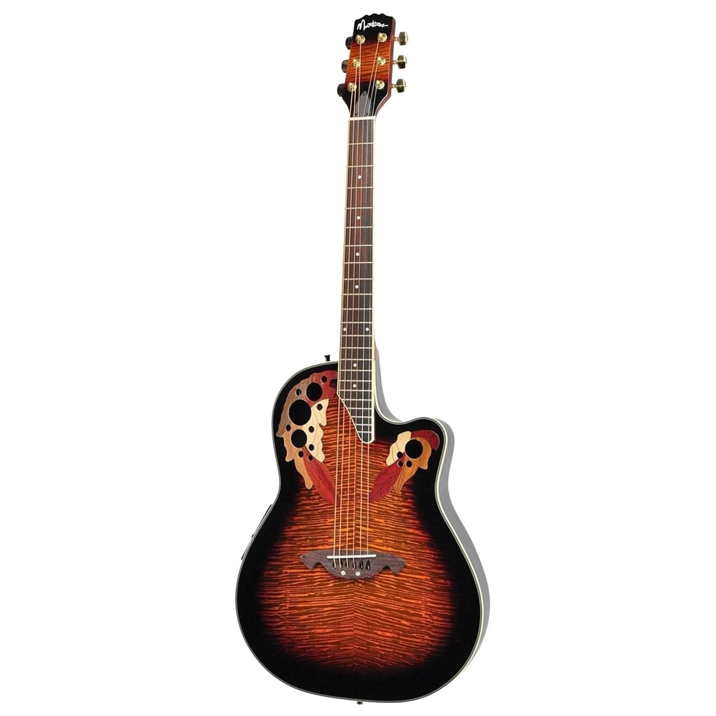 Martinez 'Flame Finish' Acoustic-Electric Roundback Cutaway Guitar (Tobacco Sunburst) - GIG Guitars