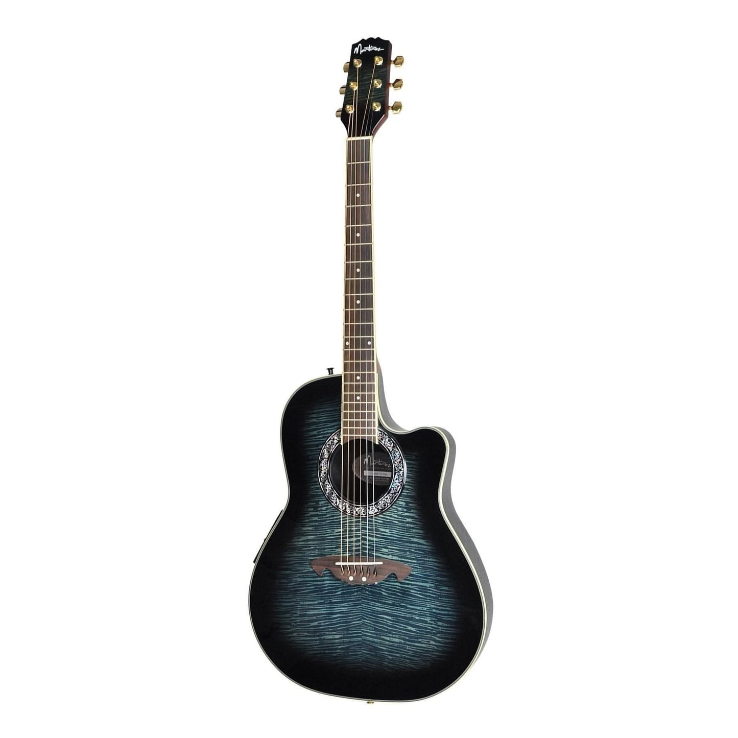 Martinez 'Flame Finish' Acoustic-Electric Roundback Cutaway Guitar (Transparent Black) - GIG Guitars