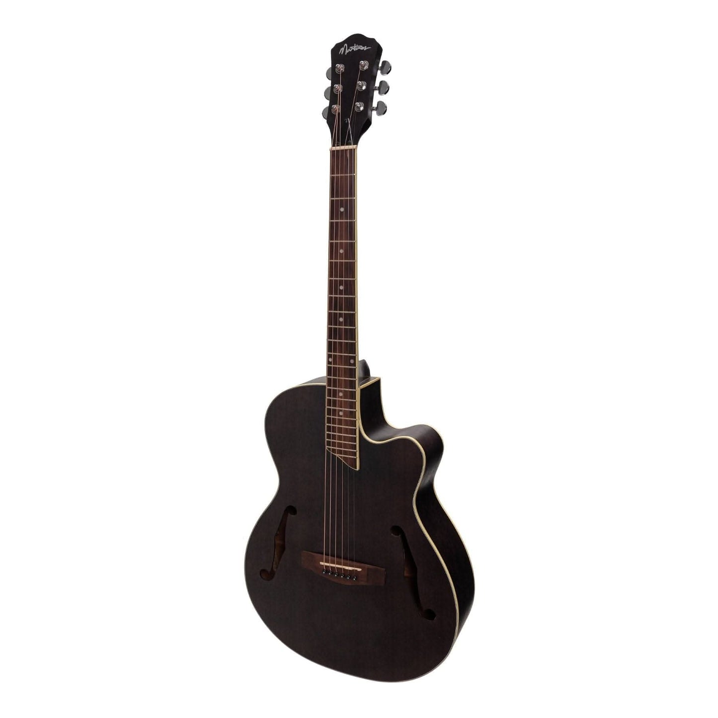 Martinez Jazz Hybrid Acoustic Small Body Cutaway Guitar (Black) - GIG Guitars