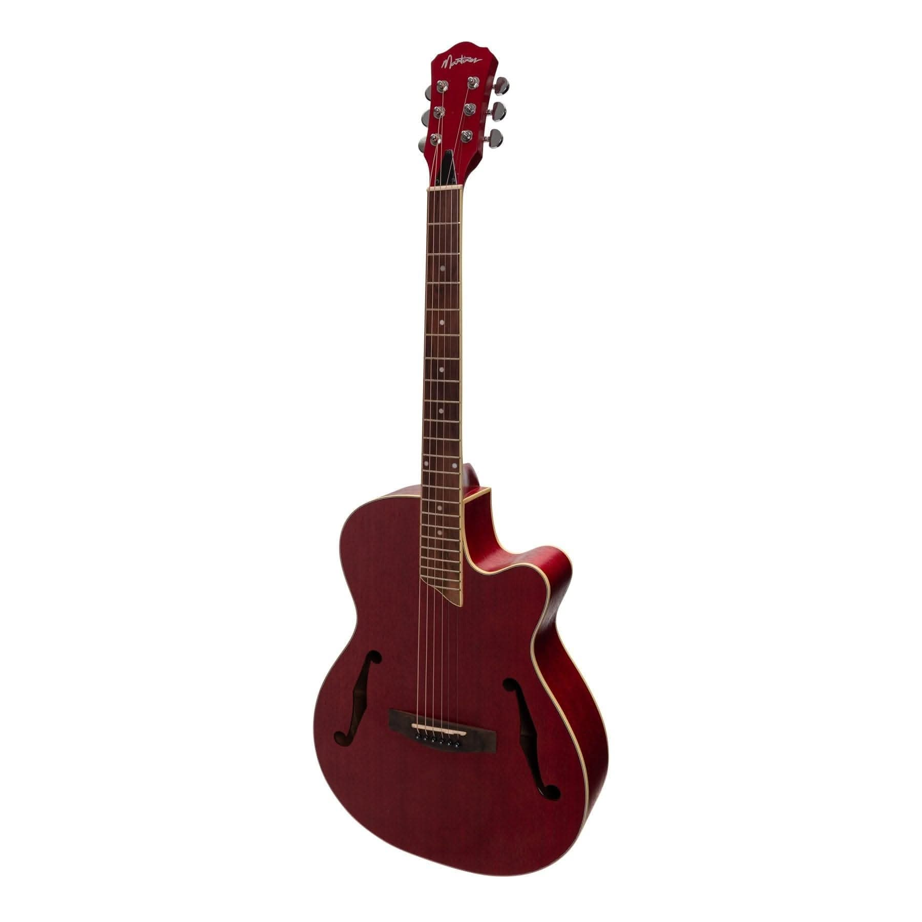 Martinez Jazz Hybrid Acoustic Small Body Cutaway Guitar (Red) - GIG Guitars