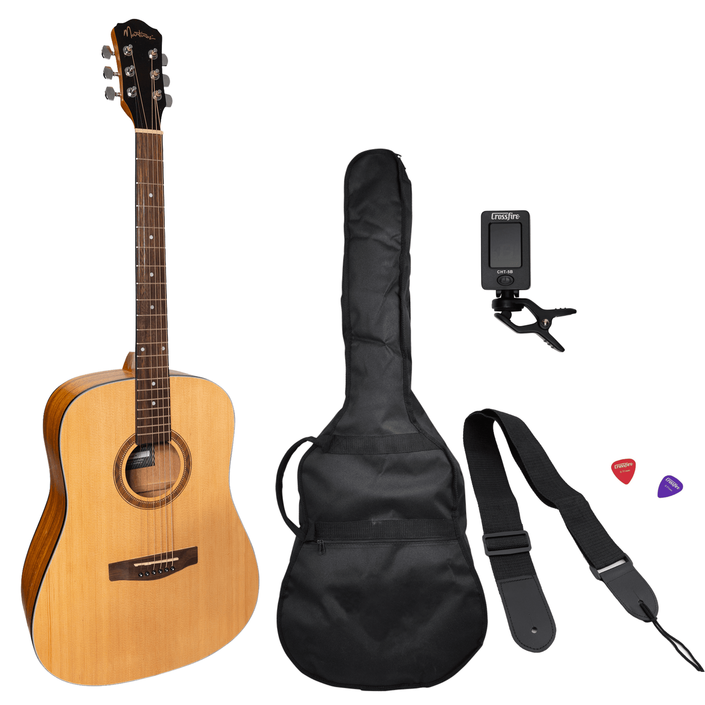 Martinez Left Hand '41 Series' Dreadnought Acoustic Guitar Pack (Spruce / Koa) - GIG Guitars