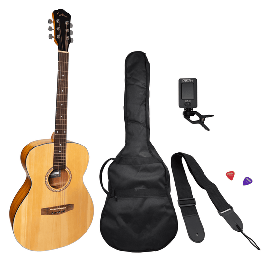 Martinez Left Hand '41 Series' Folk Size Acoustic Guitar Pack (Spruce/Koa) - GIG Guitars