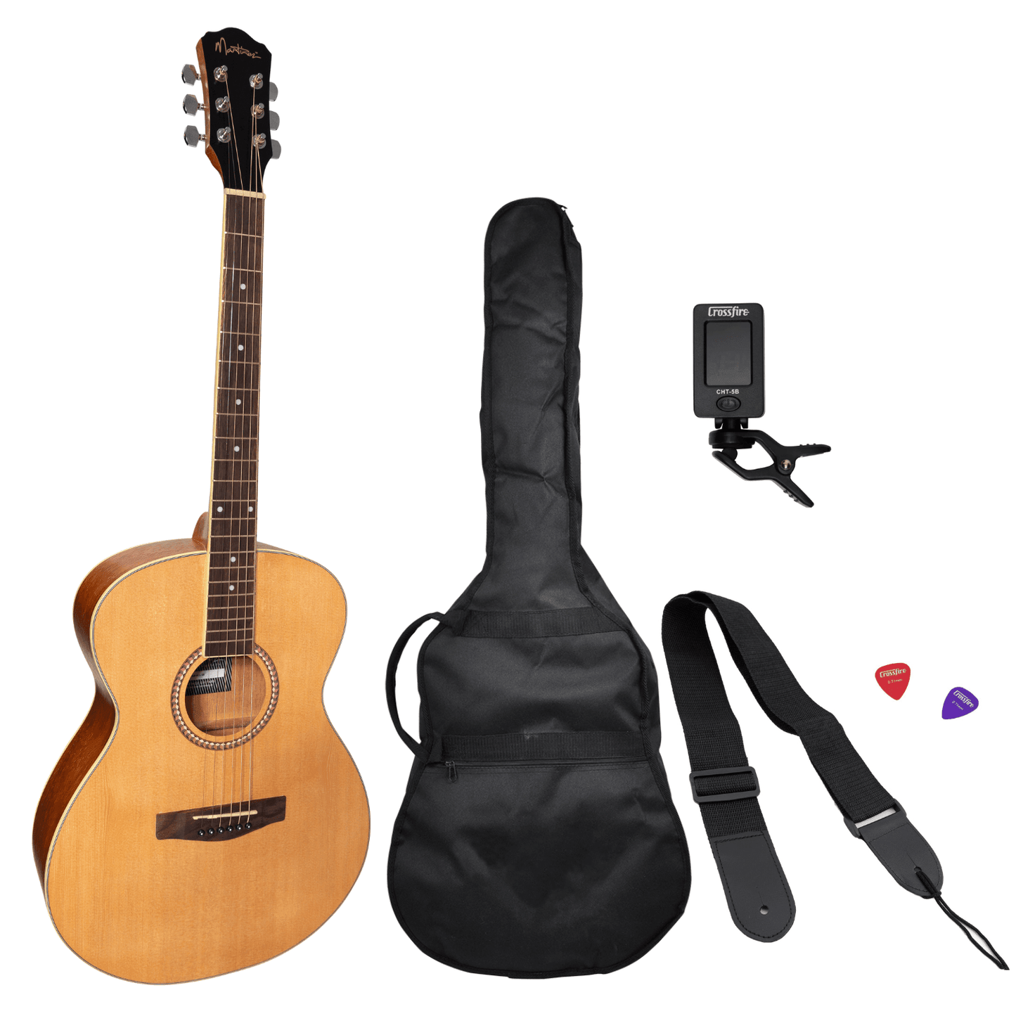 Martinez Left Hand '41 Series' Folk Size Acoustic Guitar Pack (Spruce/Rosewood) - GIG Guitars