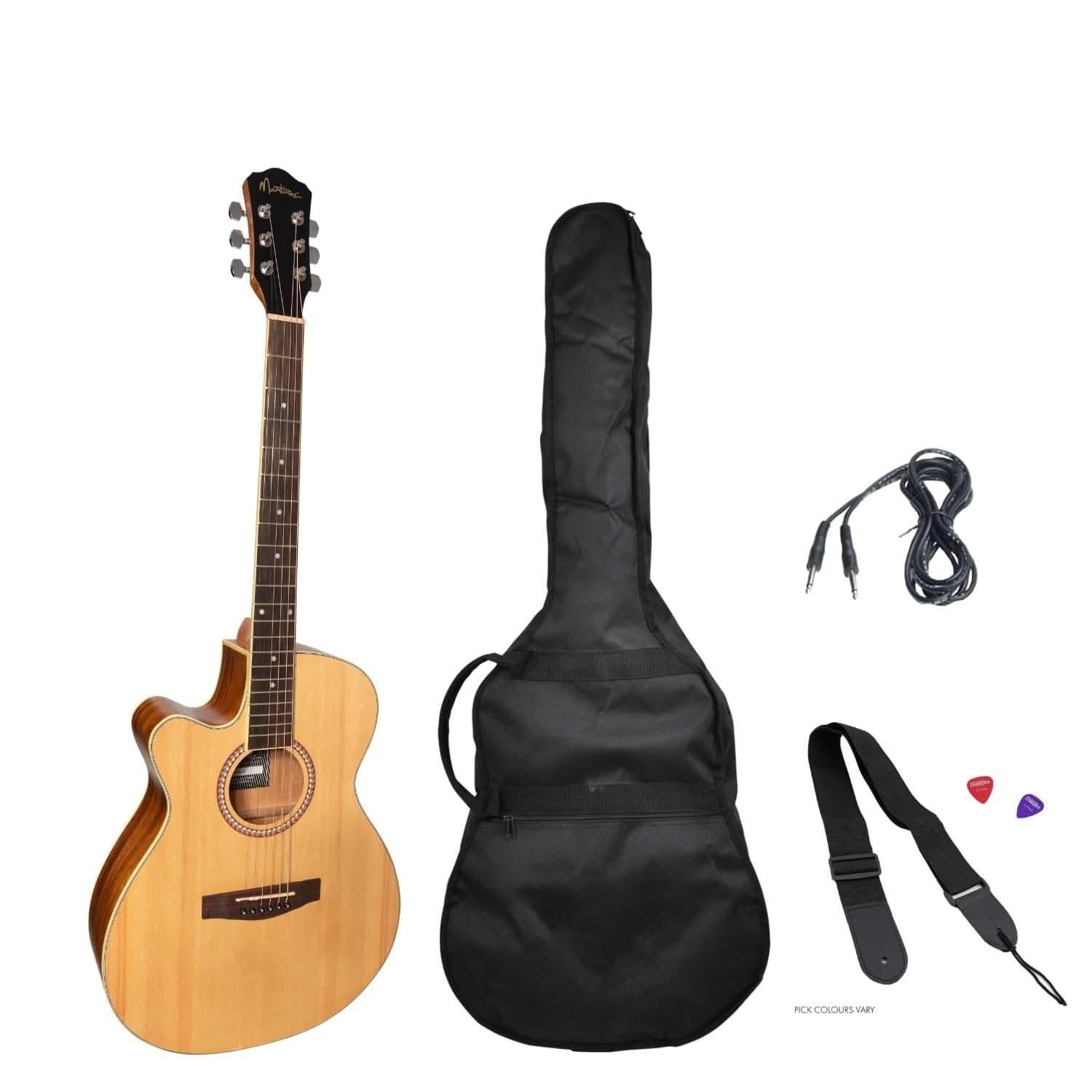 Martinez Left-Handed '41 Series' Folk Size Cutaway Acoustic-Electric Guitar Pack (Spruce/Rosewood) - GIG Guitars