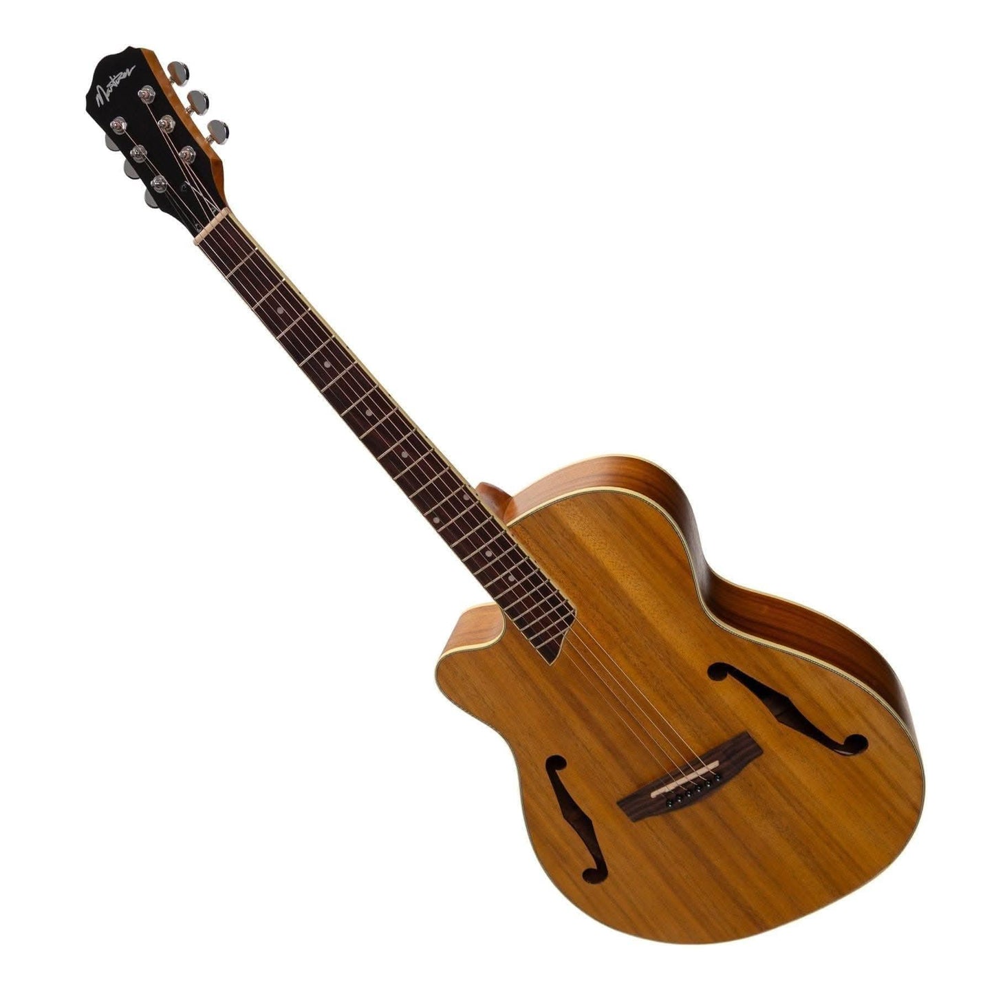 Martinez Left Handed Jazz Hybrid Acoustic-Electric Small Body Cutaway Guitar (Koa) - GIG Guitars