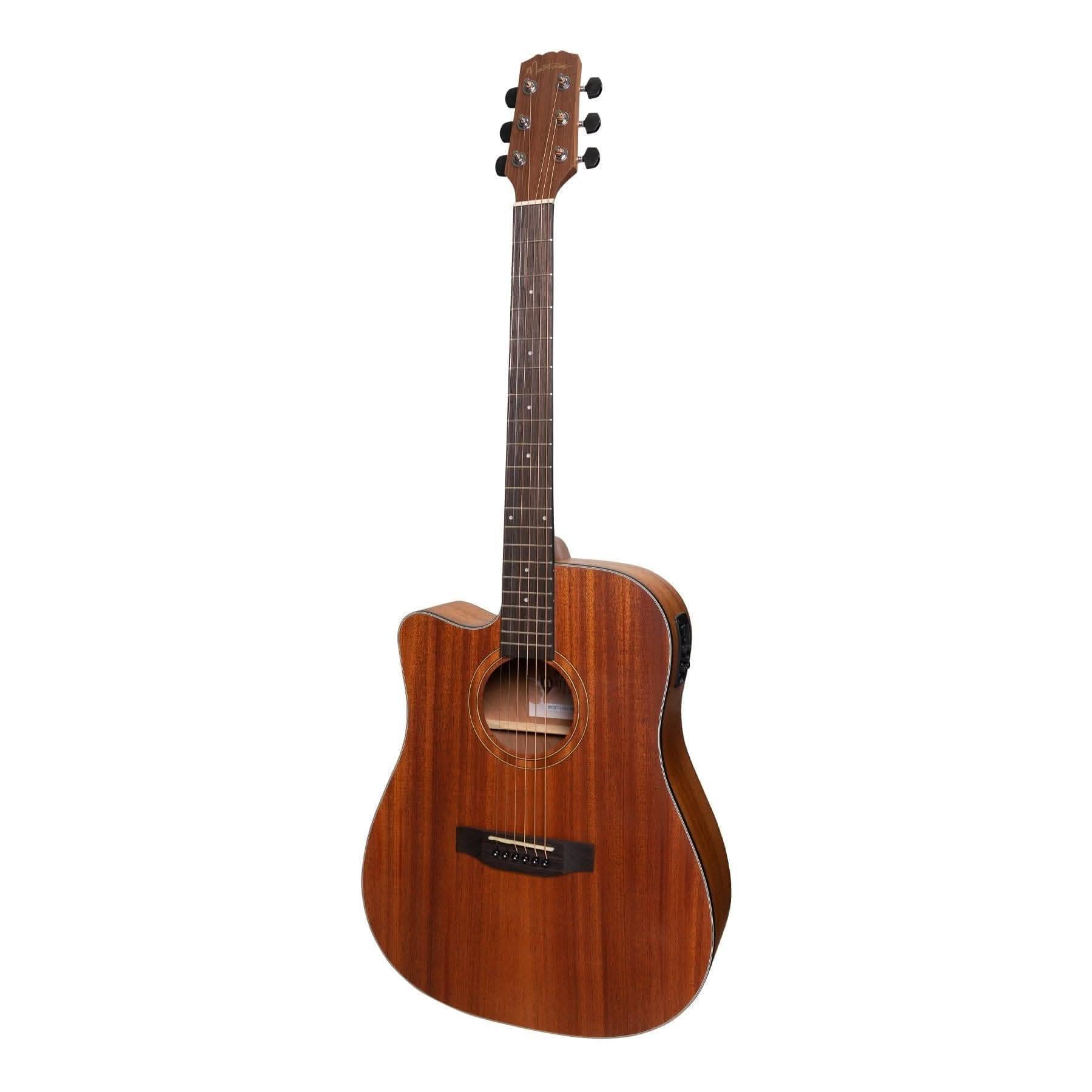 Martinez 'Natural Series' Left Handed Solid Mahogany Top Acoustic-Electric Dreadnought Cutaway Guitar (Open Pore) - GIG Guitars