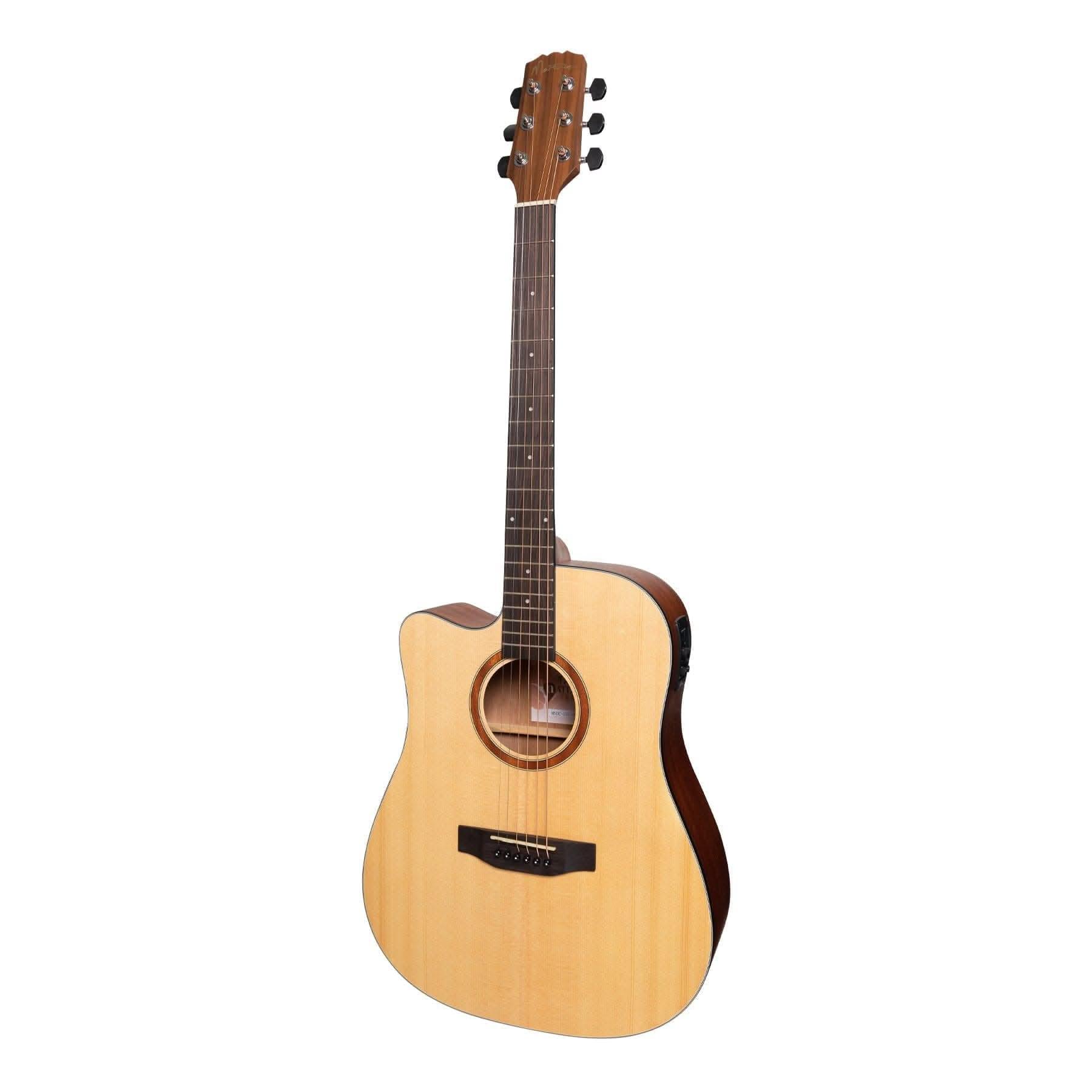 Martinez 'Natural Series' Left Handed Spruce Top Acoustic-Electric Dreadnought Cutaway Guitar (Open Pore) - GIG Guitars