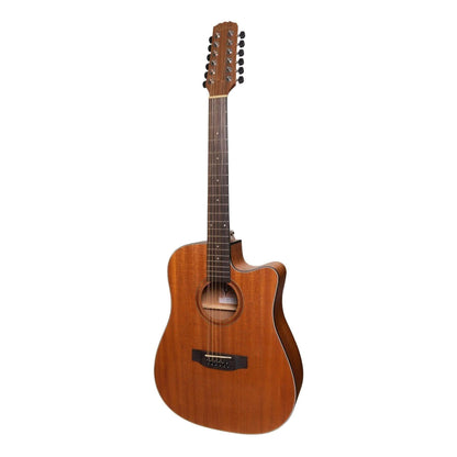 Martinez 'Natural Series' Mahogany Top 12-String Acoustic-Electric Dreadnought Cutaway Guitar (Open Pore) - GIG Guitars