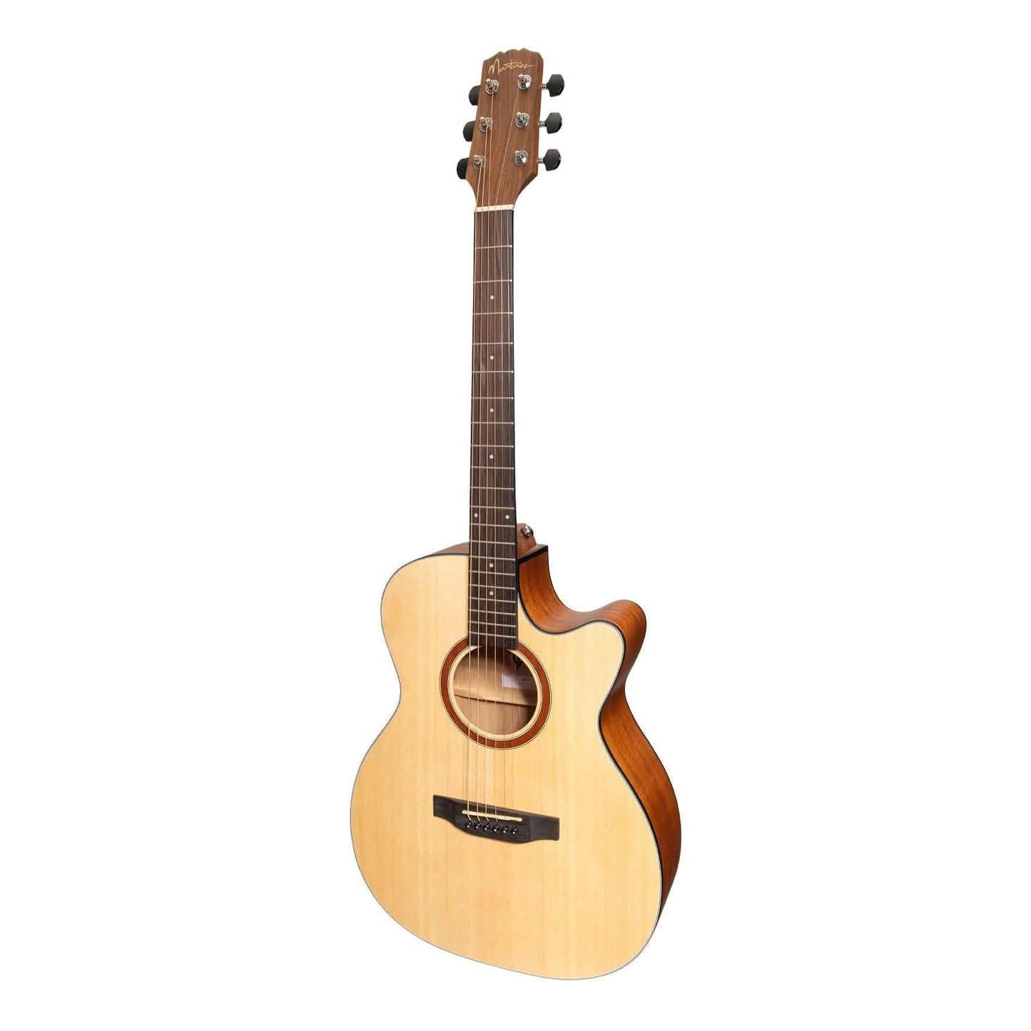 Martinez 'Natural Series' Solid Spruce Top Acoustic-Electric Small Body Cutaway Guitar (Open Pore) - GIG Guitars