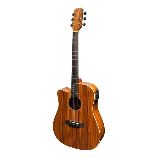 Martinez 'Southern Star Series' Left Handed Koa Solid Top Acoustic-Electric Dreadnought Cutaway Guitar (Natural Gloss) - GIG Guitars