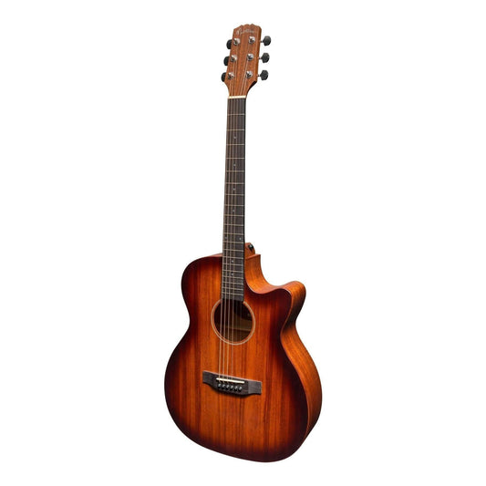 Martinez 'Southern Star Series' Mahogany Solid Top Acoustic-Electric Small Body Cutaway Guitar (Satin Sunburst) - GIG Guitars