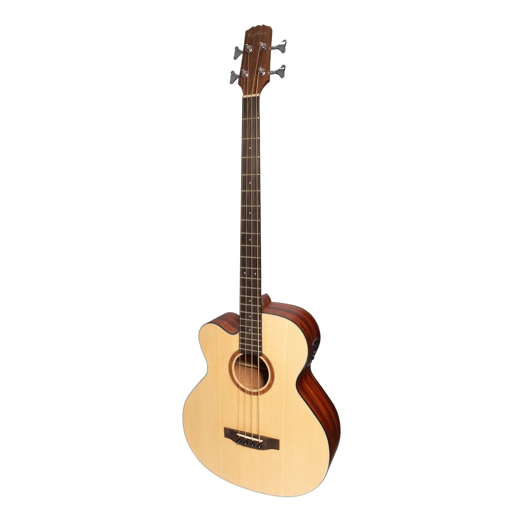 Martinez 'Natural Series' Left Handed Solid Spruce Top Acoustic-Electric Cutaway Bass Guitar (Open Pore) - GIG Guitars