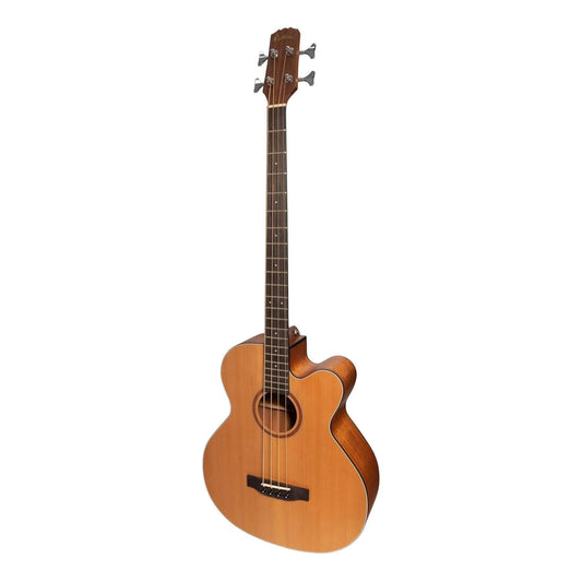 Martinez 'Natural Series' Solid Cedar Top Acoustic-Electric Cutaway Bass Guitar (Open Pore) - GIG Guitars