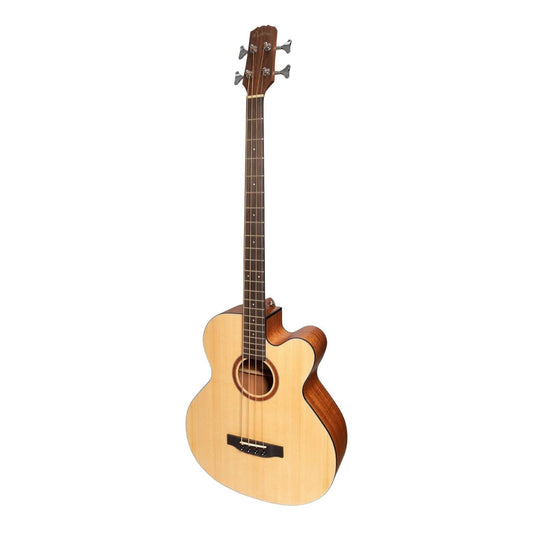 Martinez 'Natural Series' Solid Spruce Top Acoustic-Electric Cutaway Bass Guitar (Open Pore) - GIG Guitars