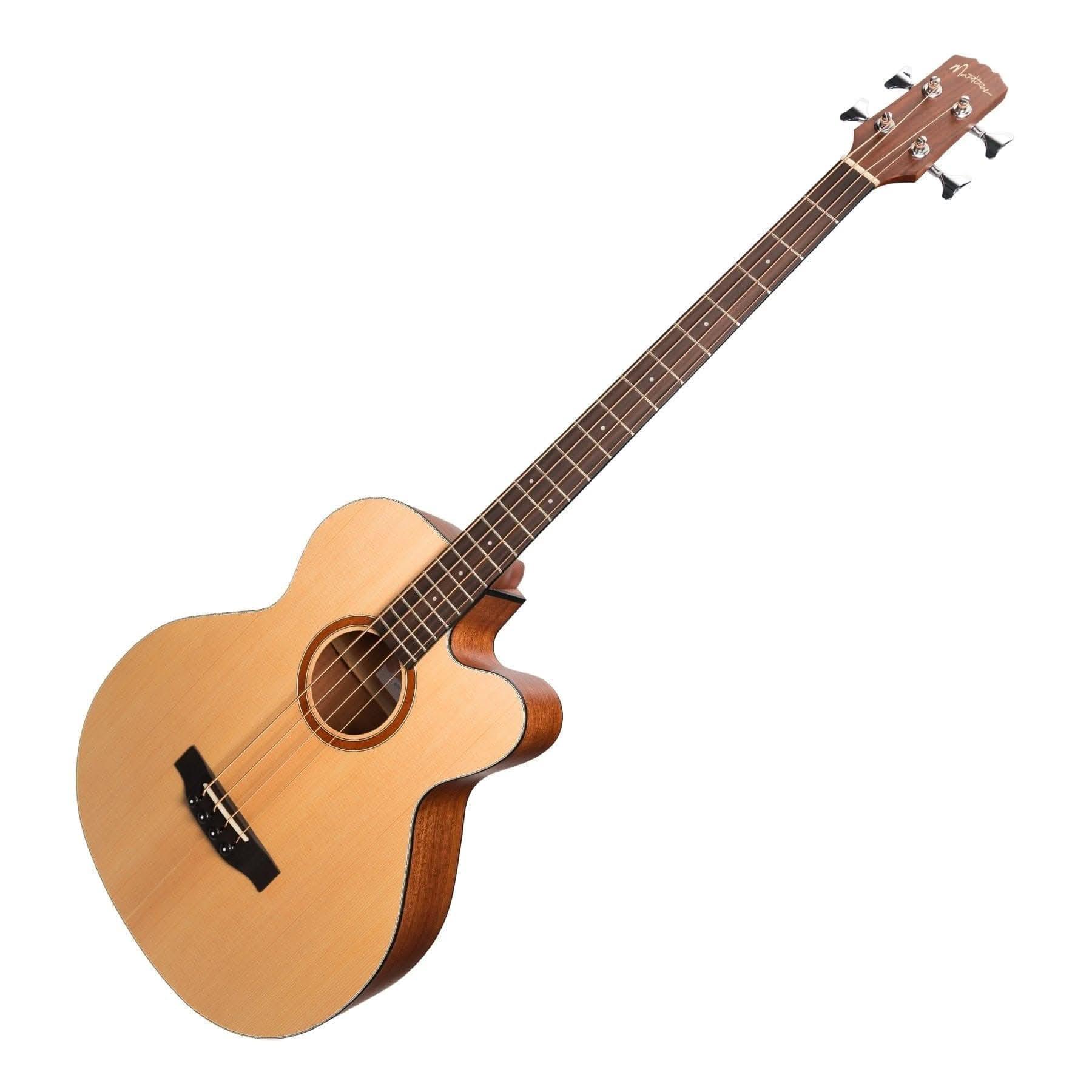 Martinez 'Natural Series' Spruce Top Acoustic-Electric Cutaway Bass Guitar (Open Pore) - GIG Guitars