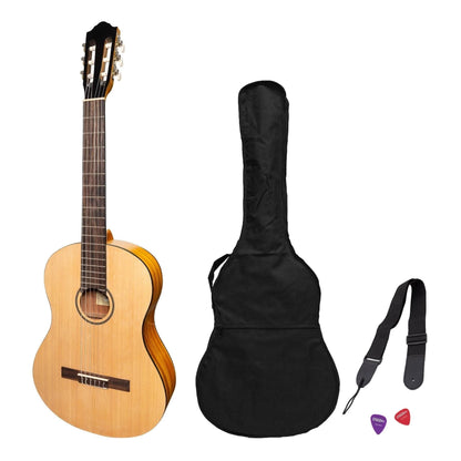 Martinez Full Size Student Classical Guitar Pack with Built In Tuner (Spruce/Koa) - GIG Guitars