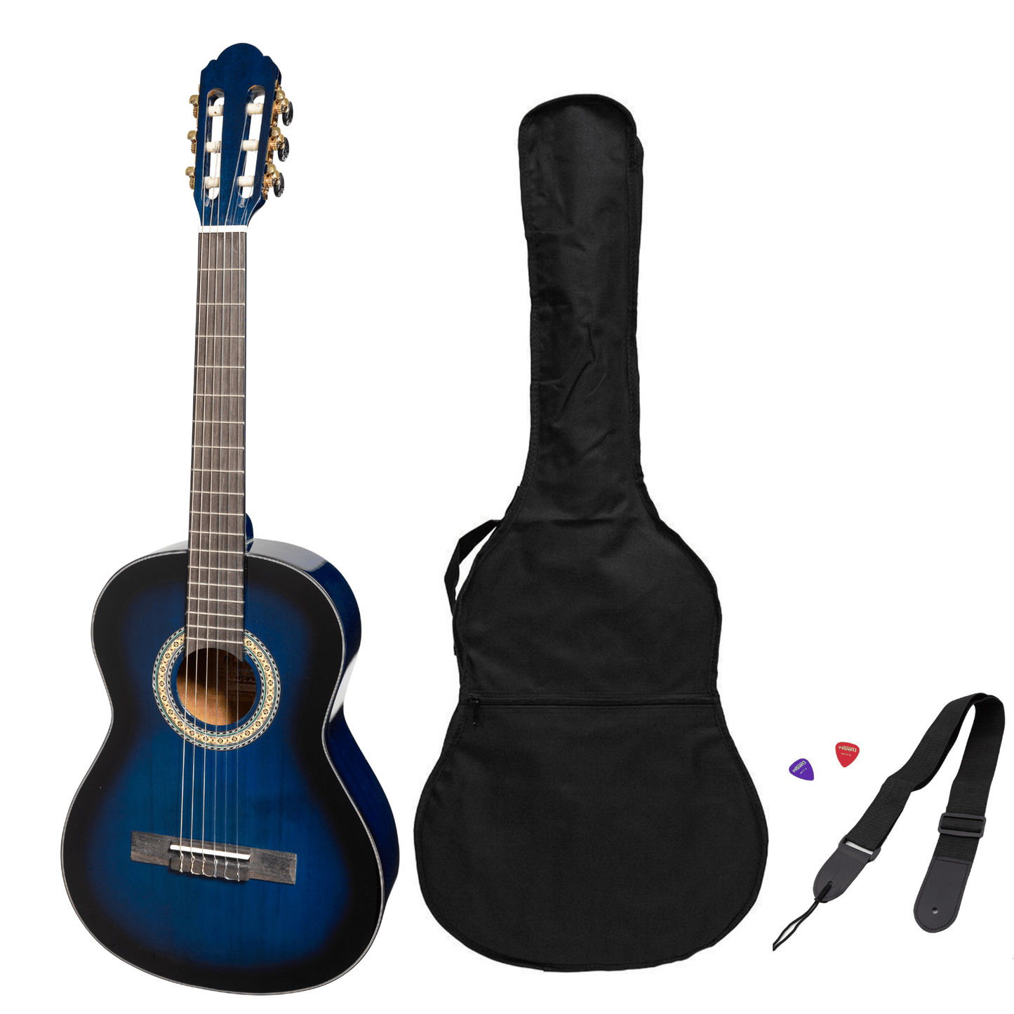 Martinez G-Series 3/4 Size Student Classical Guitar Pack with Built In Tuner (Blue-Gloss) - GIG Guitars