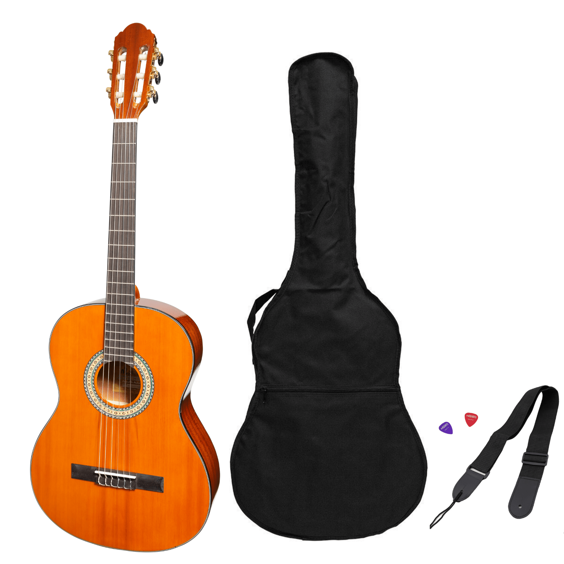 Martinez G-Series Full Size Student Classical Guitar Pack with Built In Tuner (Amber-Gloss) - GIG Guitars