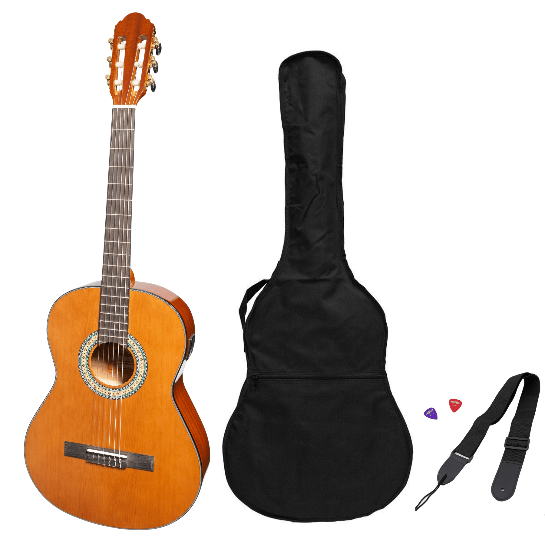 Martinez G-Series Left Handed Full Size Student Classical Guitar Pack with Built In Tuner (Natural-Gloss) - GIG Guitars