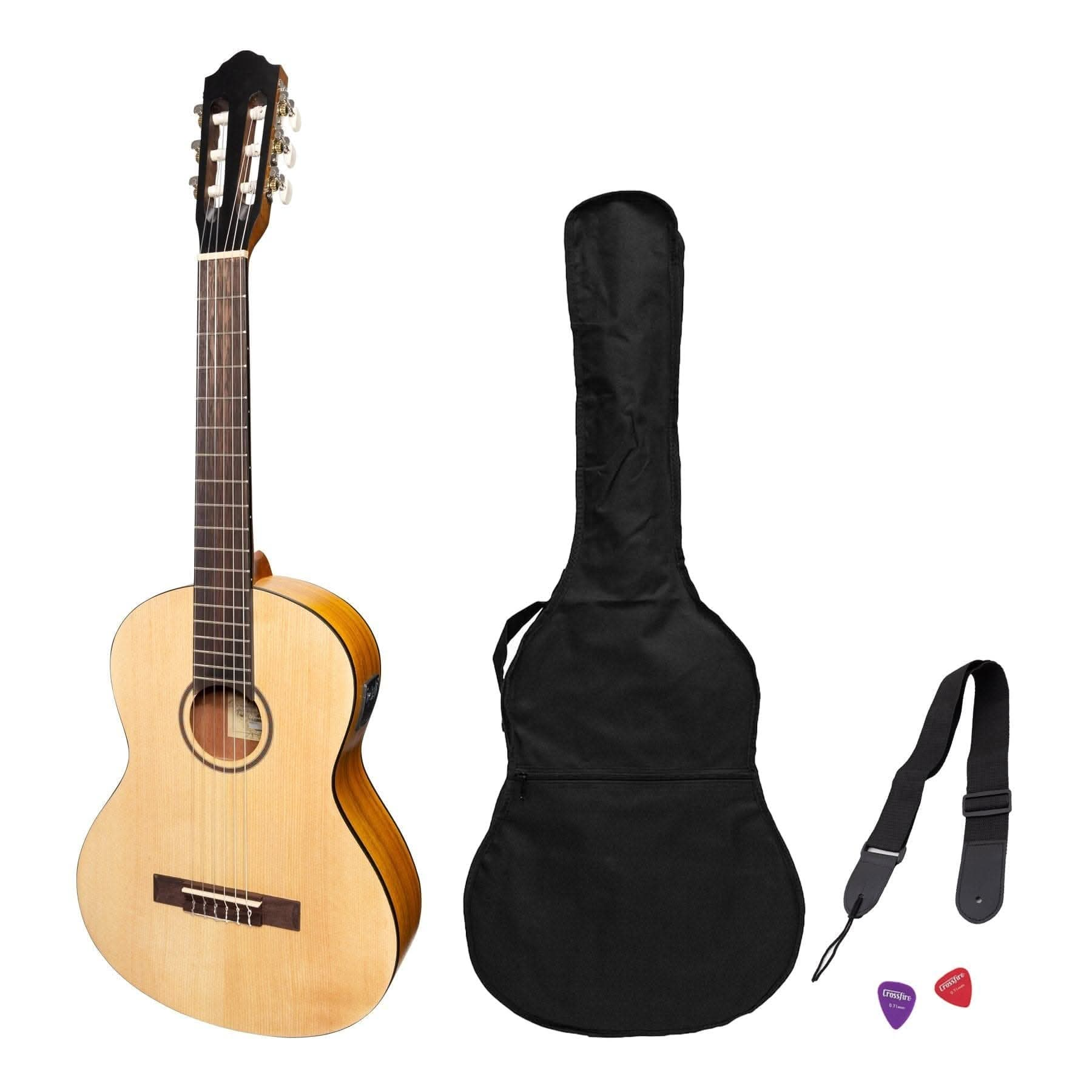 Martinez Left Handed 3/4 Size Student Classical Guitar Pack with Built In Tuner (Spruce/Koa) - GIG Guitars