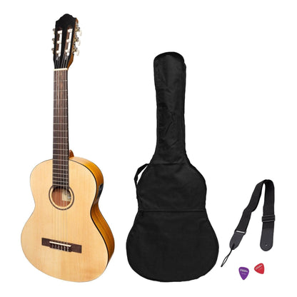 Martinez Left Handed 3/4 Size Student Classical Guitar Pack with Built In Tuner (Spruce/Koa) - GIG Guitars