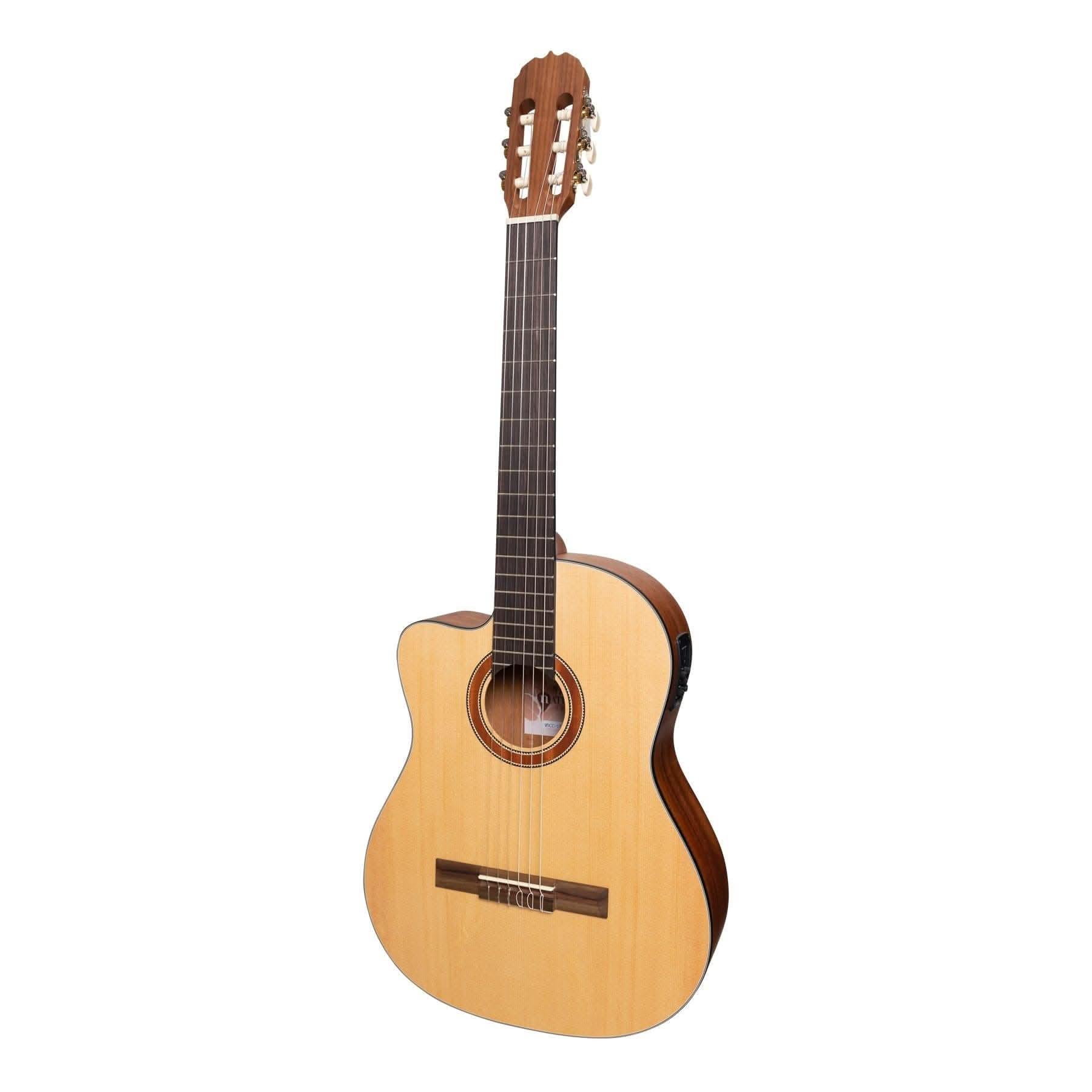 Martinez 'Natural Series' Left Handed Solid Spruce Top Acoustic-Electric Classical Cutaway Guitar (Open Pore) - GIG Guitars