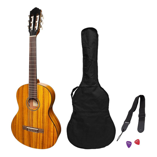 Martinez 'Slim Jim' 3/4 Size Electric Classical Guitar Pack with Pickup/Tuner (Koa) - GIG Guitars